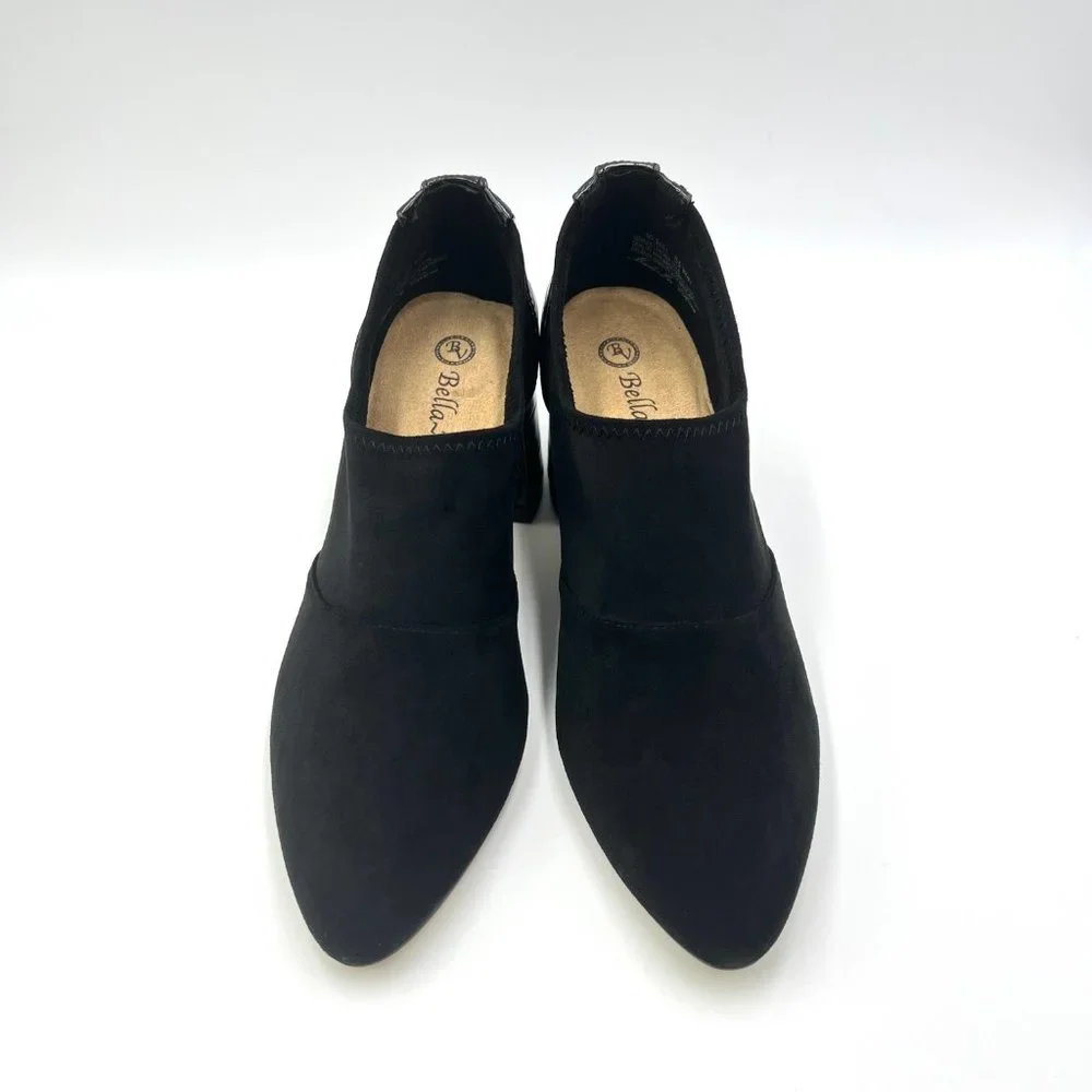 6.5WW 6.5 EXTRA WIDE Bella Vita Black Faux Suede Croc Block Heels Shooties Pumps